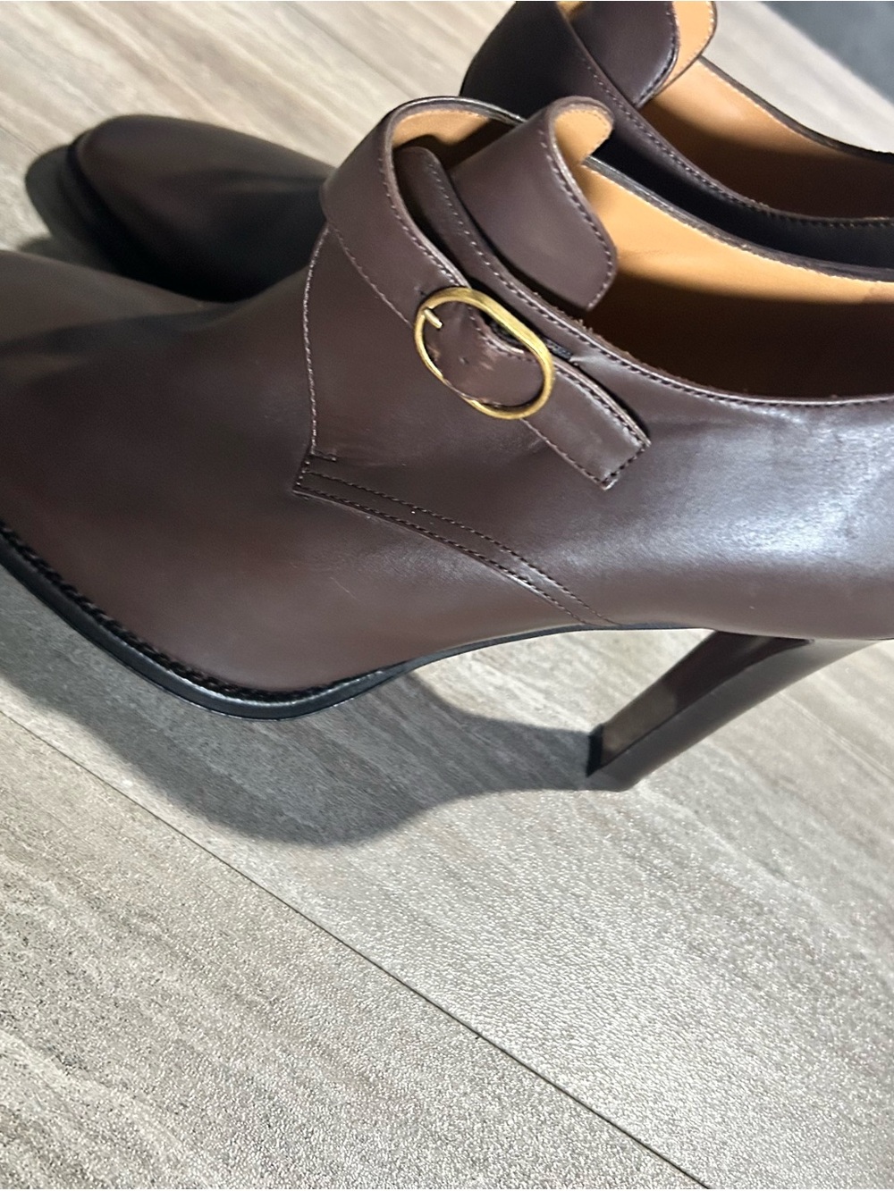 Ralph Lauren Purple Label Dark Brown Leather Heeled Ankle Boots